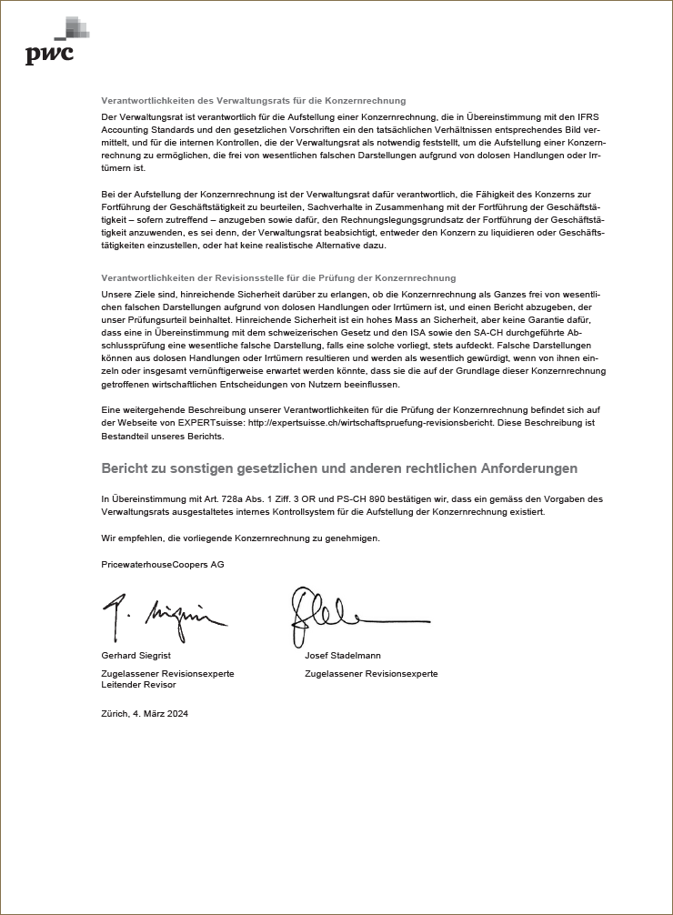 Bericht zur Prüfung der Konzernrechnung (Foto)