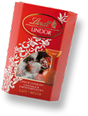 Eine Schachtel roter LINDOR-Kugeln mit dem „Pouring Shot“-Design (Foto)